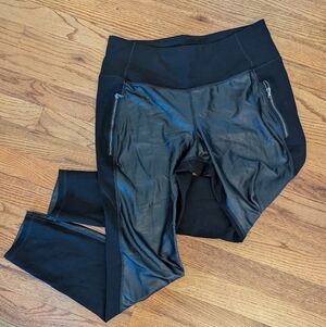 Black Faux Leather Leggings with Zipper Pockets